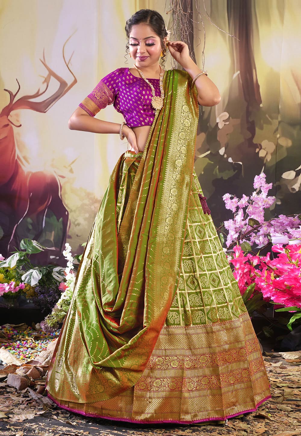 Silk Hand Work NEW BEAUTYFUL DESIGNER BANDHNI LEHENGA CHOLI at Rs 3016 in  Surat