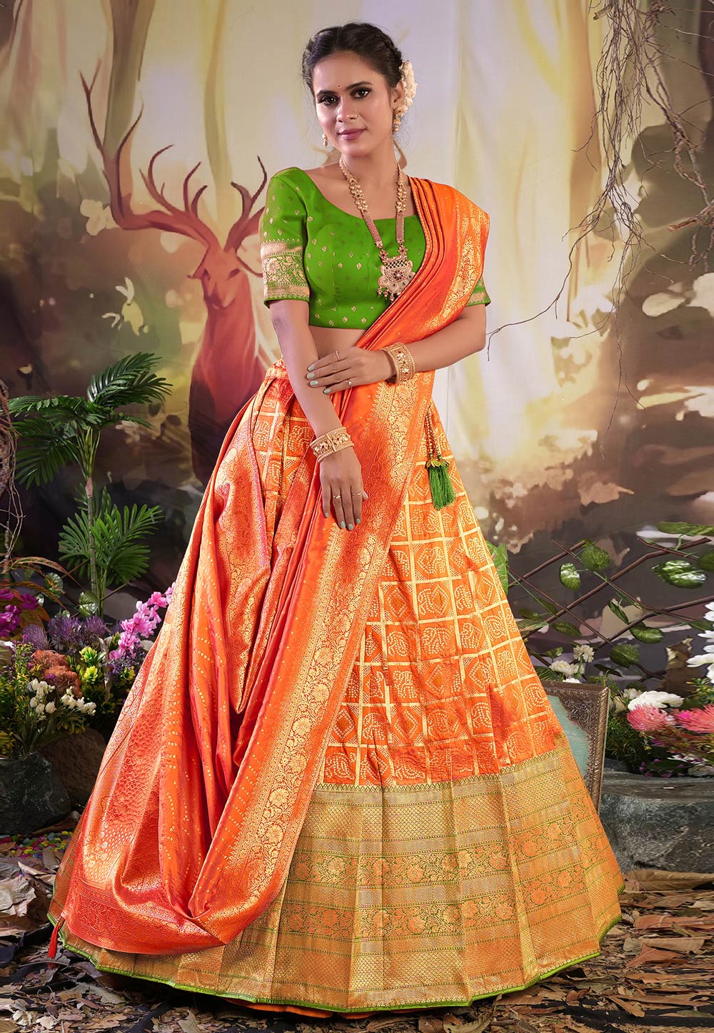 Orange Banarasi Silk Circular Lehenga Choli 275444