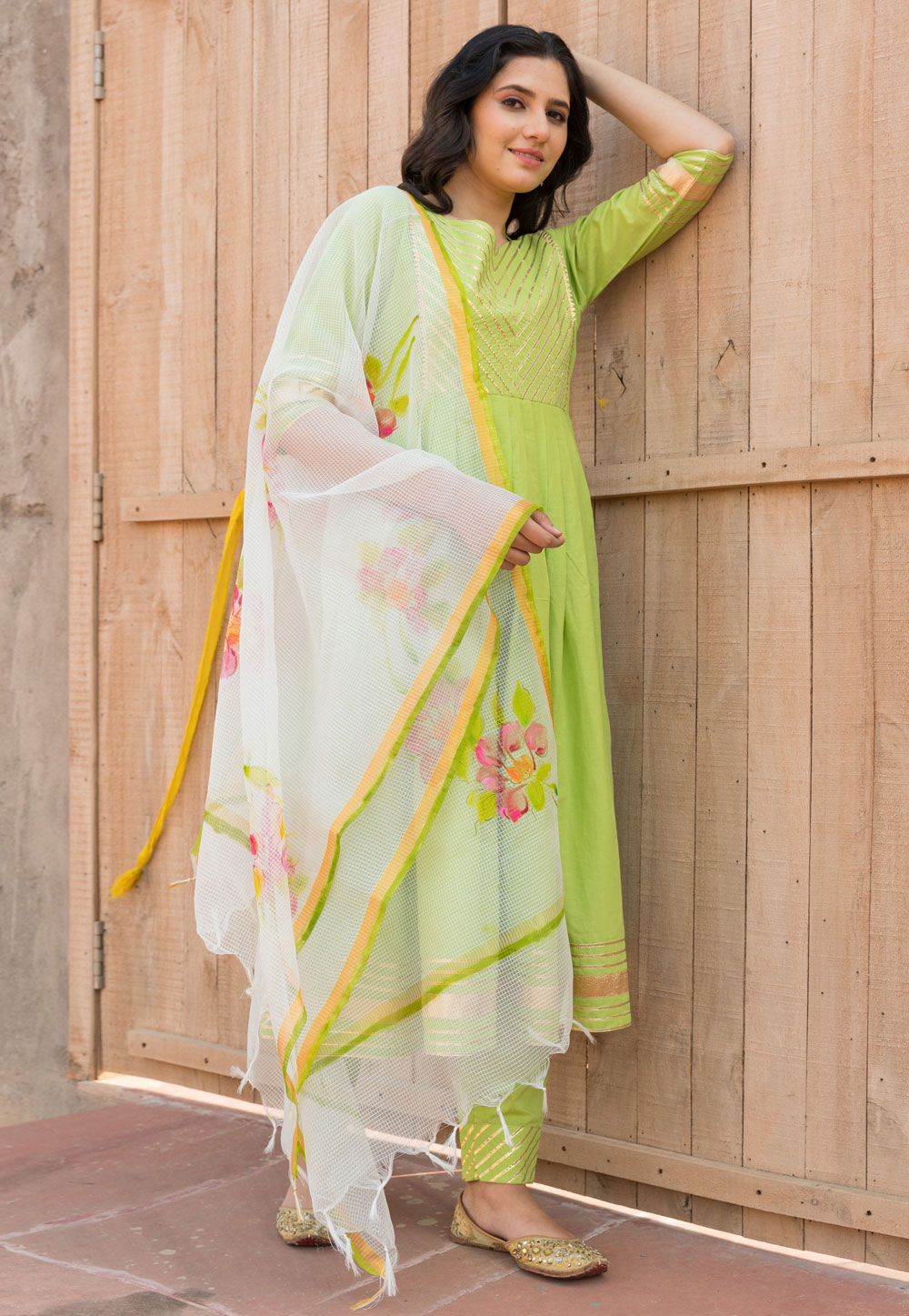 Green Cotton Readymade Pant Style Suit 218745