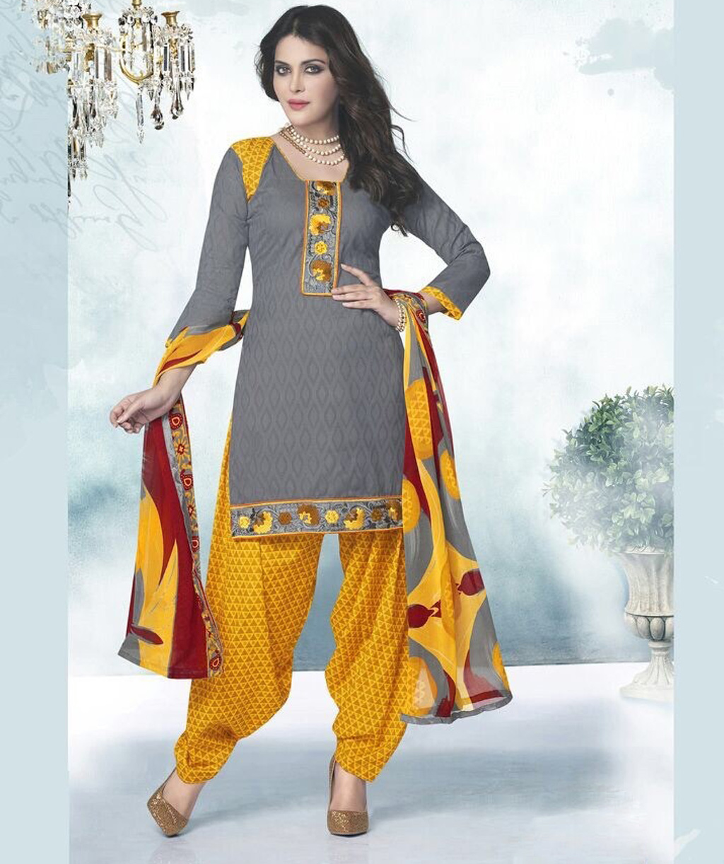 Grey Cotton Punjabi Suit 57984