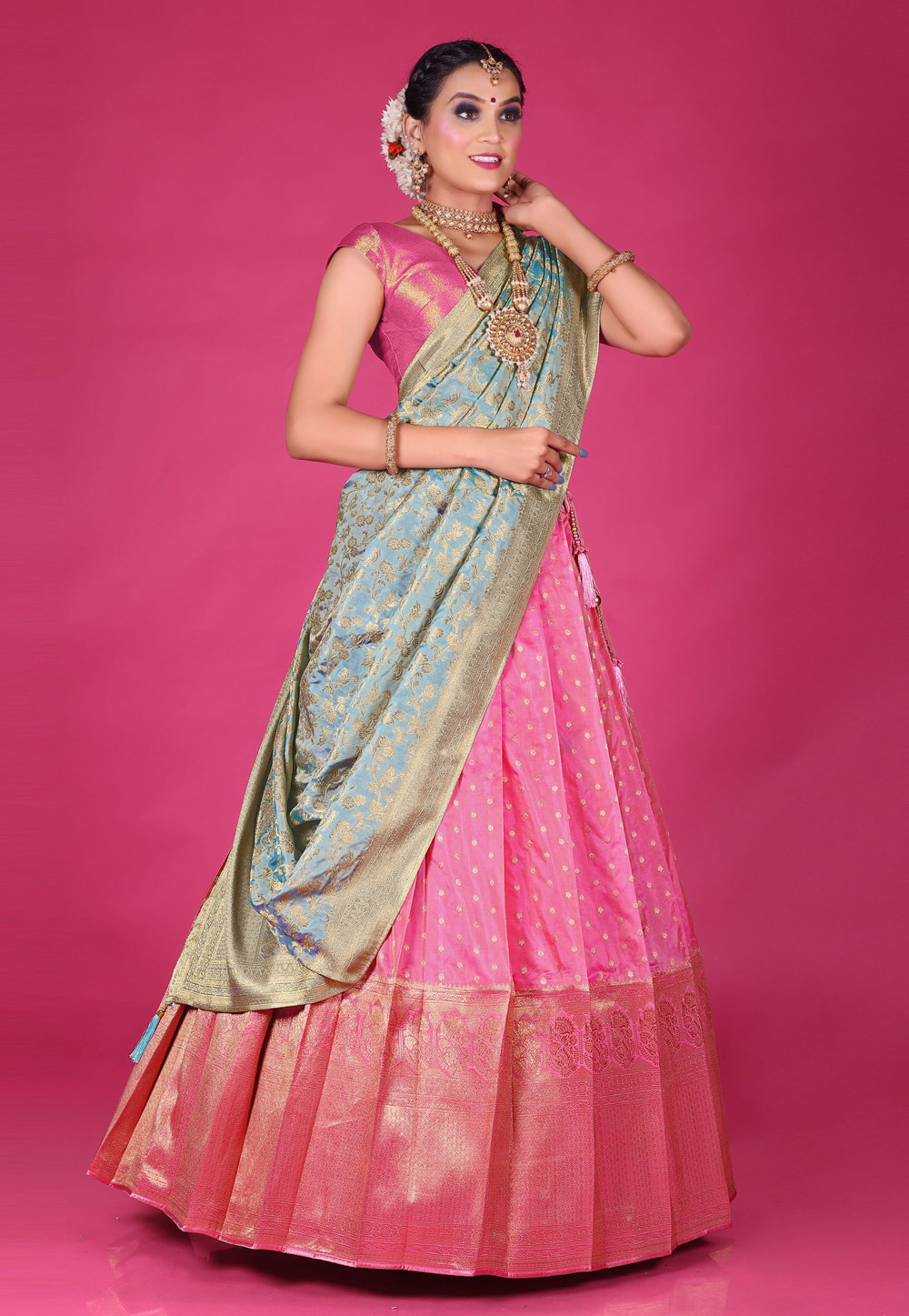 Pink Banarasi Silk Circular Lehenga Choli 275450