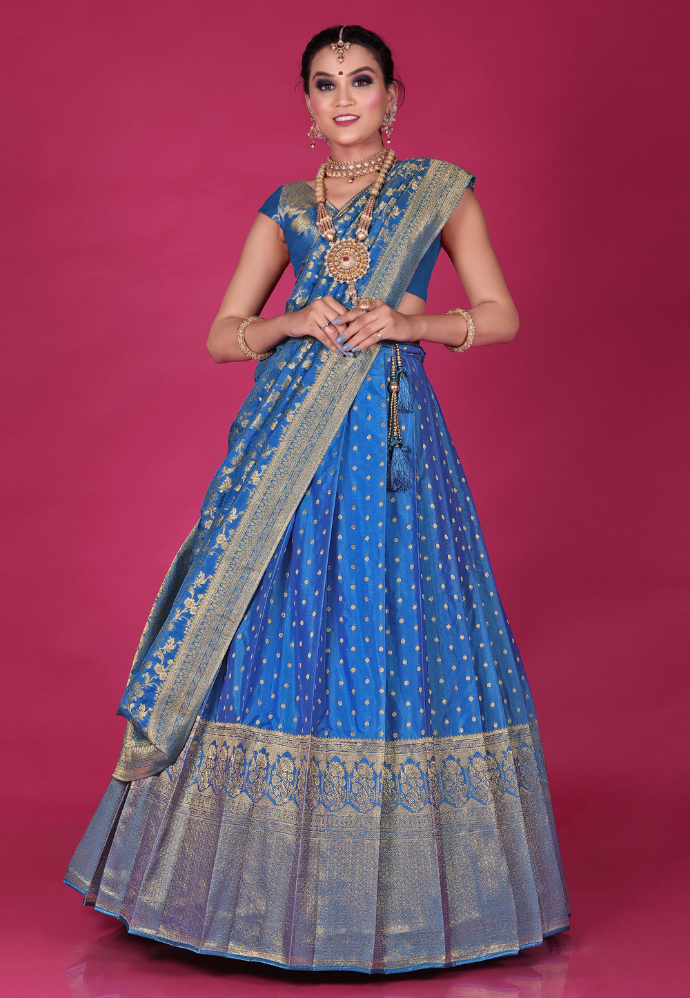 Blue Banarasi Silk Circular Lehenga Choli 275452
