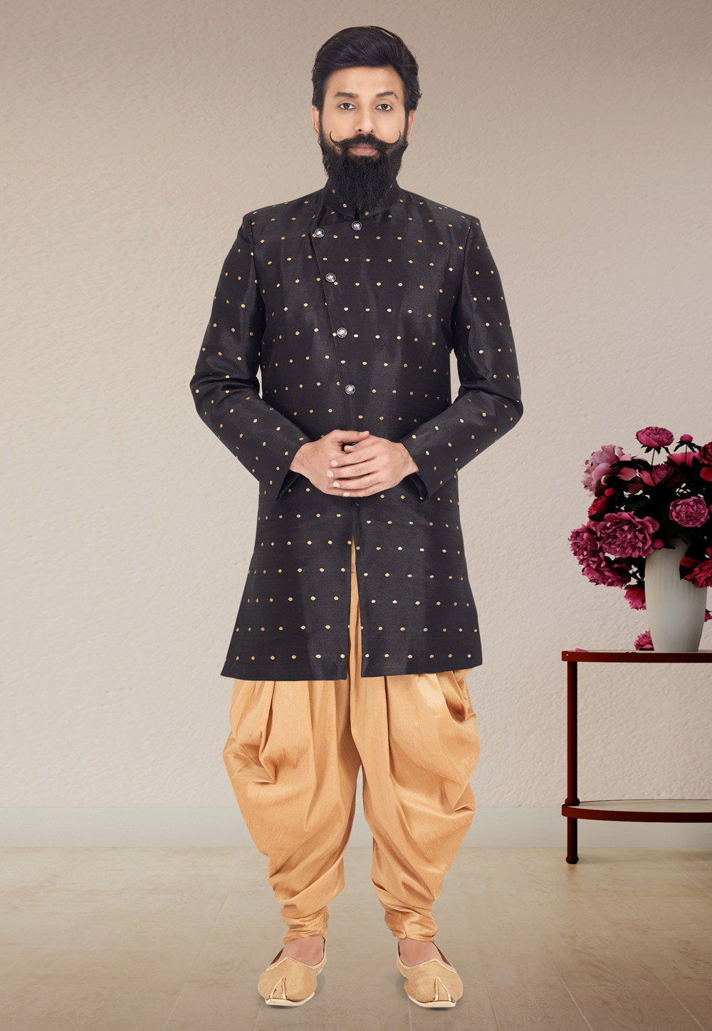 Black Banarasi Indo Western Suit 271577