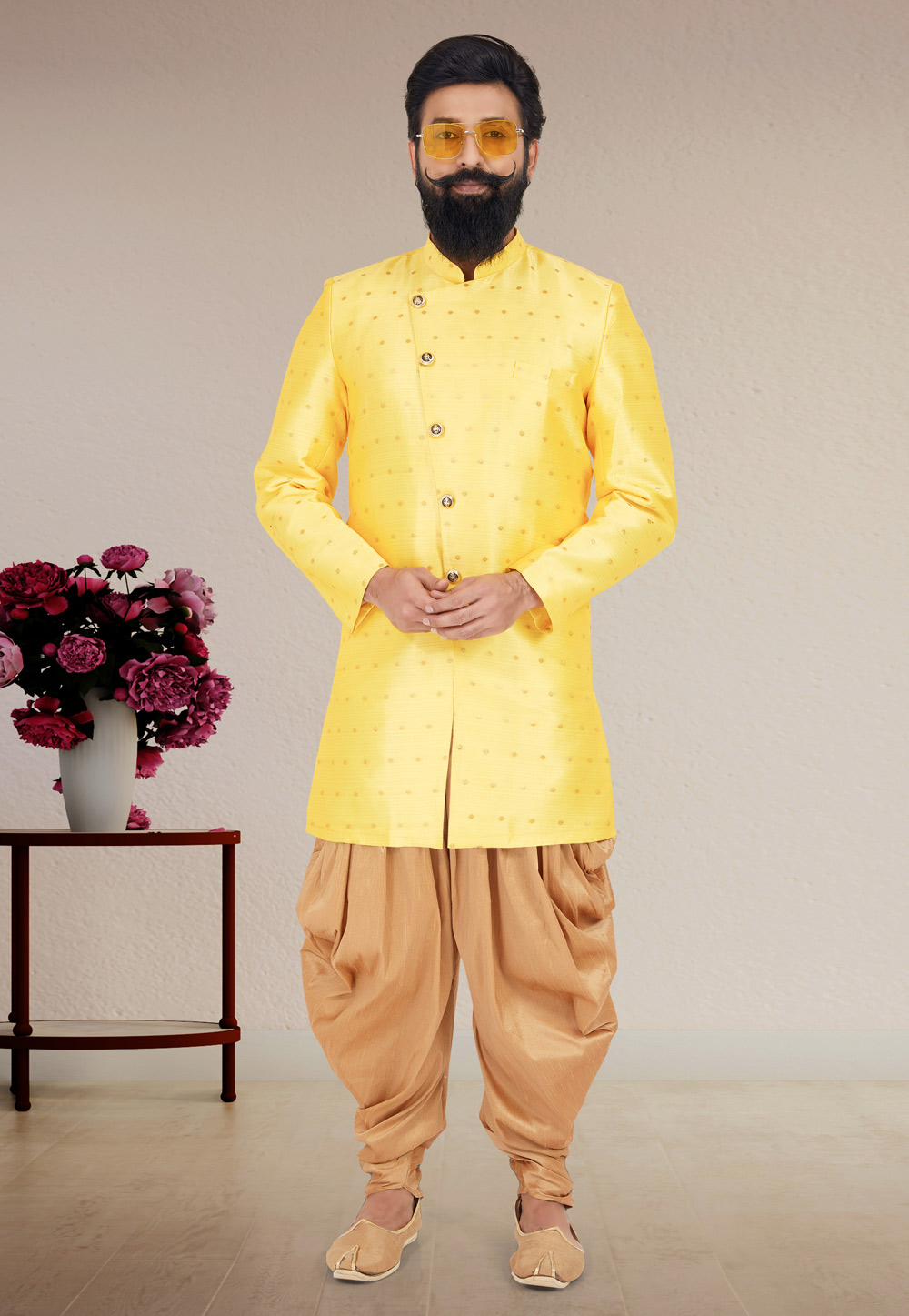 Yellow Banarasi Indo Western Suit 271578