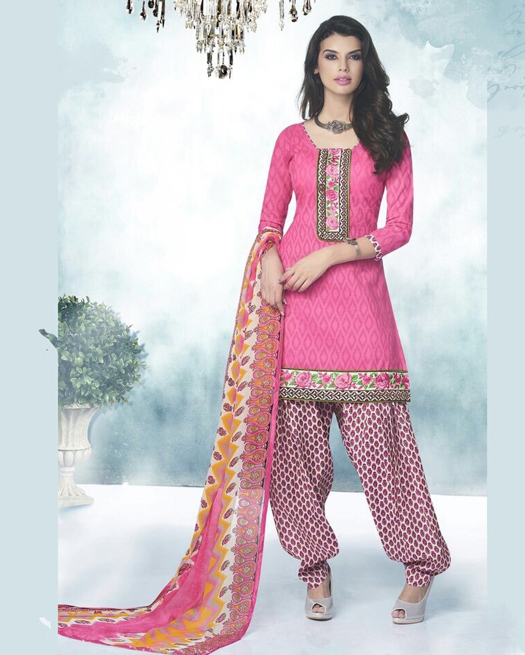 Pink Cotton Patiala Suit 57987