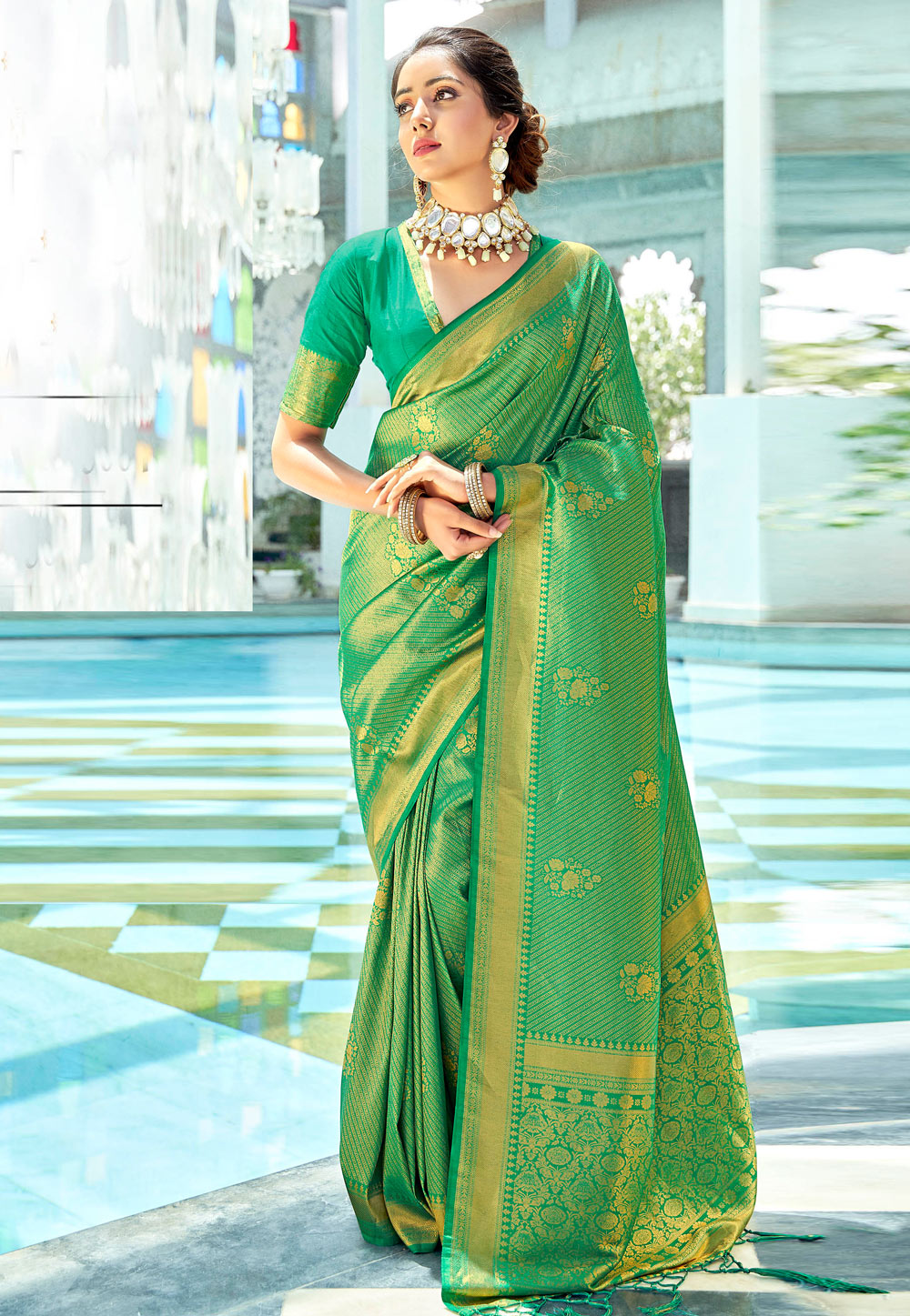 Green Kanjivaram Silk Saree With Blouse 257491