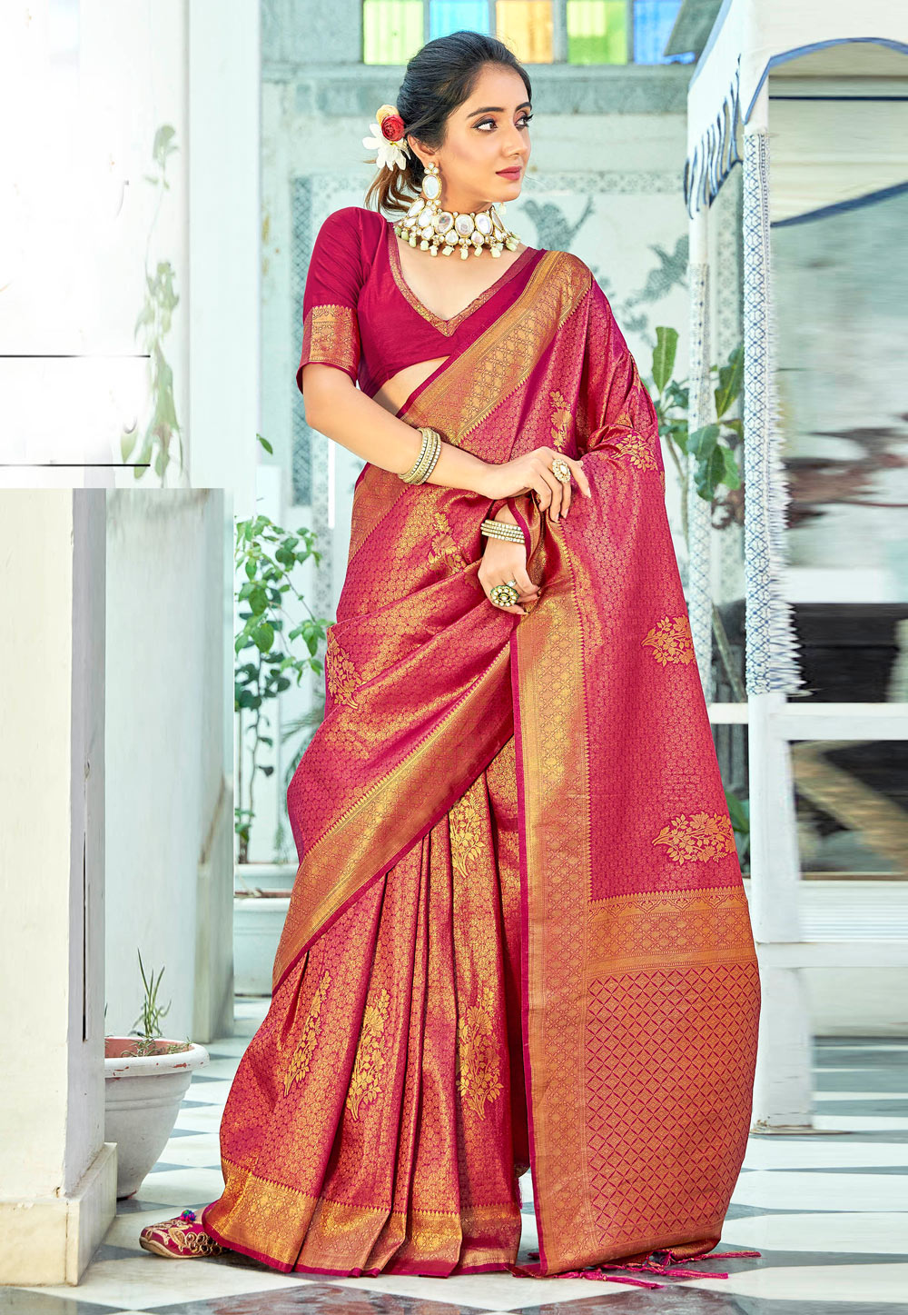 Magenta Kanjivaram Silk Saree With Blouse 257492