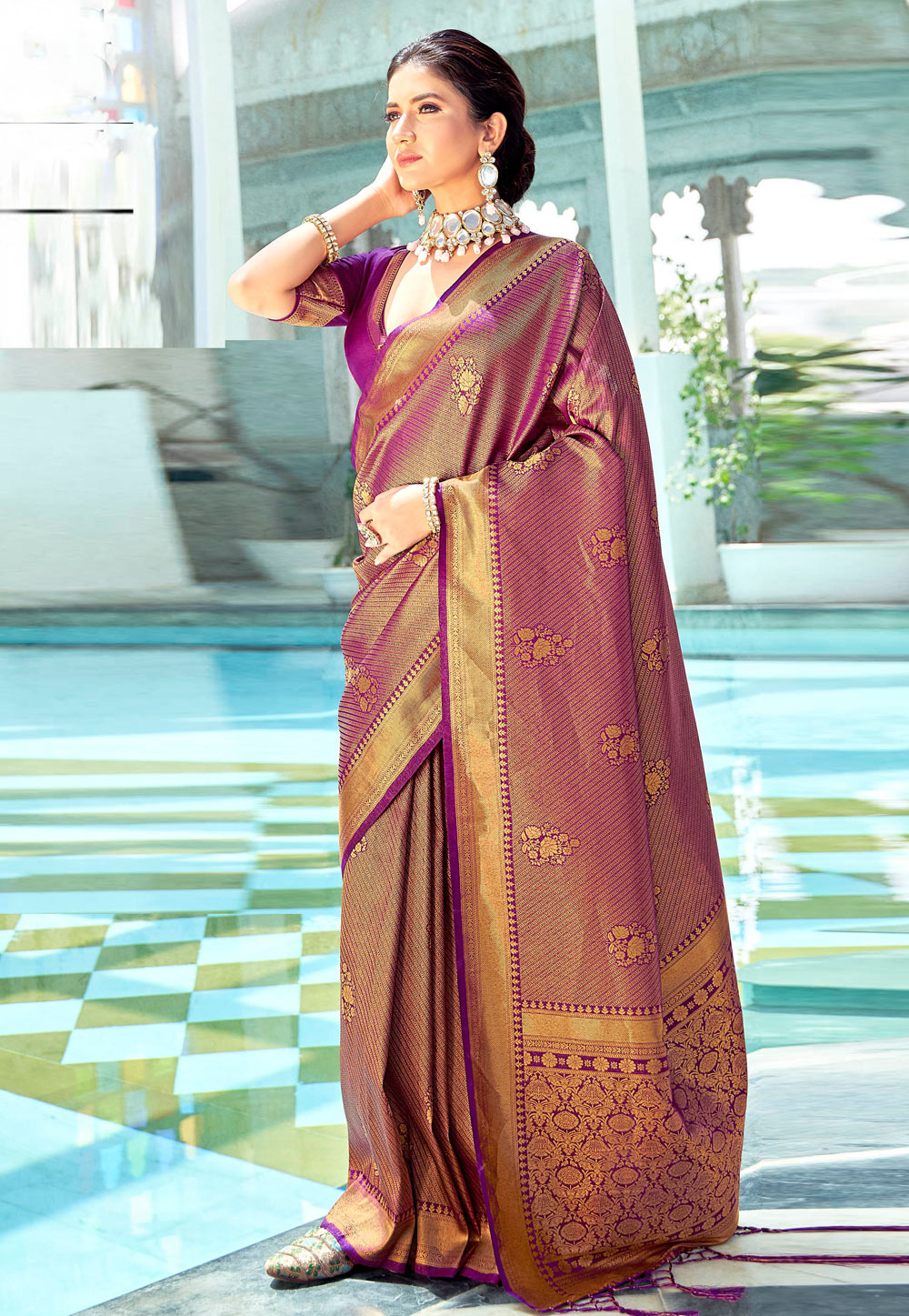 Purple Kanjivaram Silk Saree With Blouse 257494