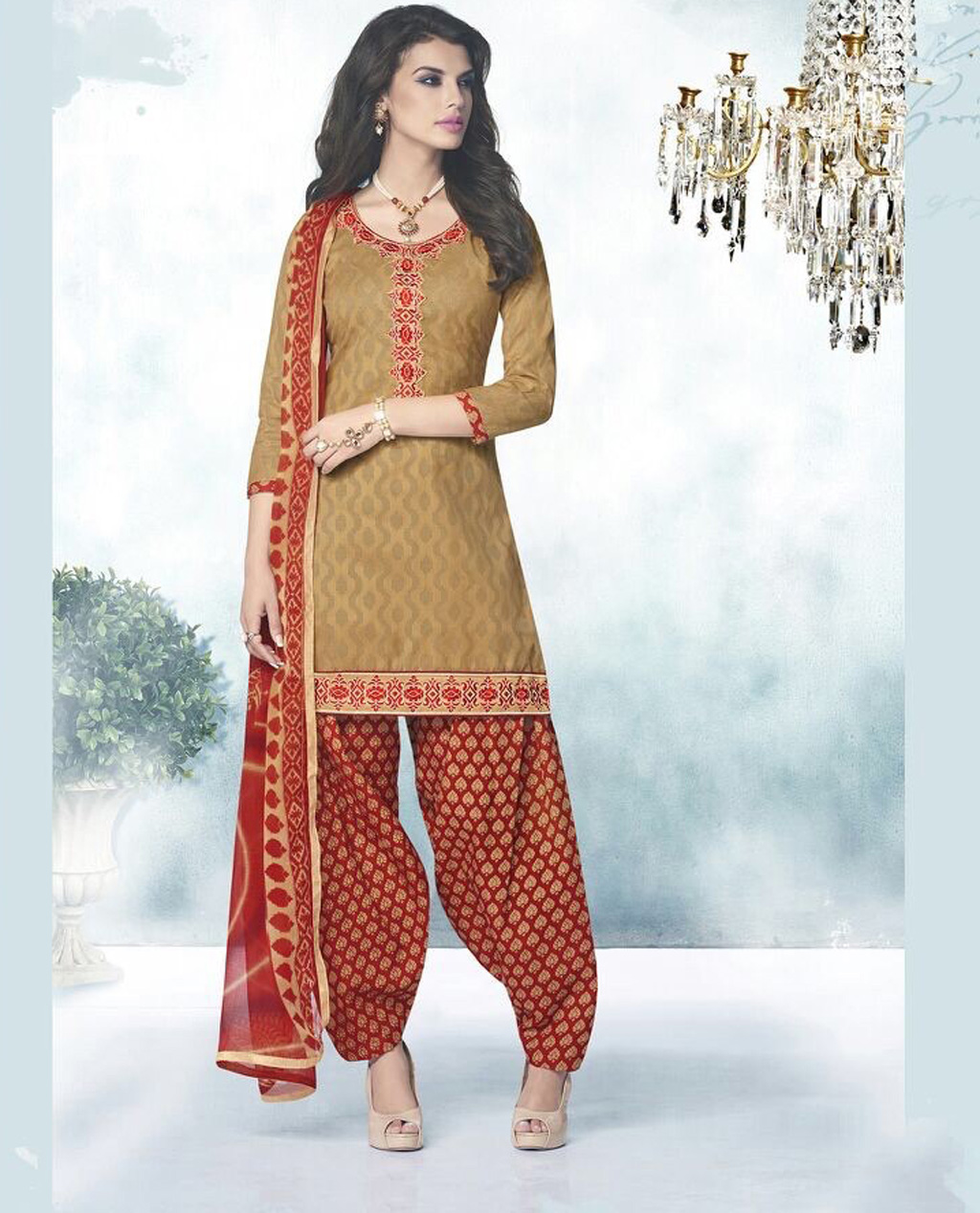 Beige Cotton Punjabi Suit 57992