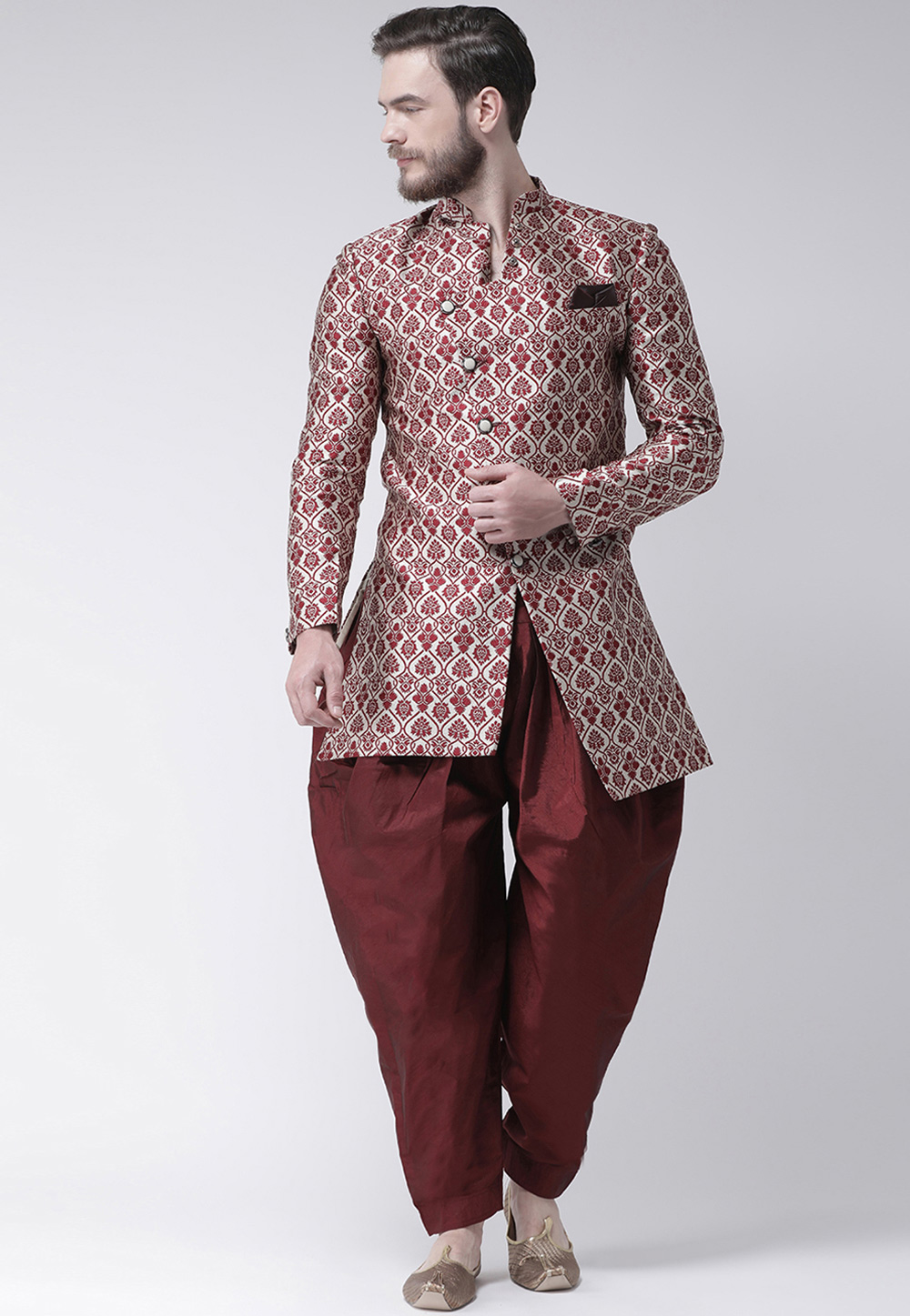 Maroon Polyester Indo Western Suit 221971
