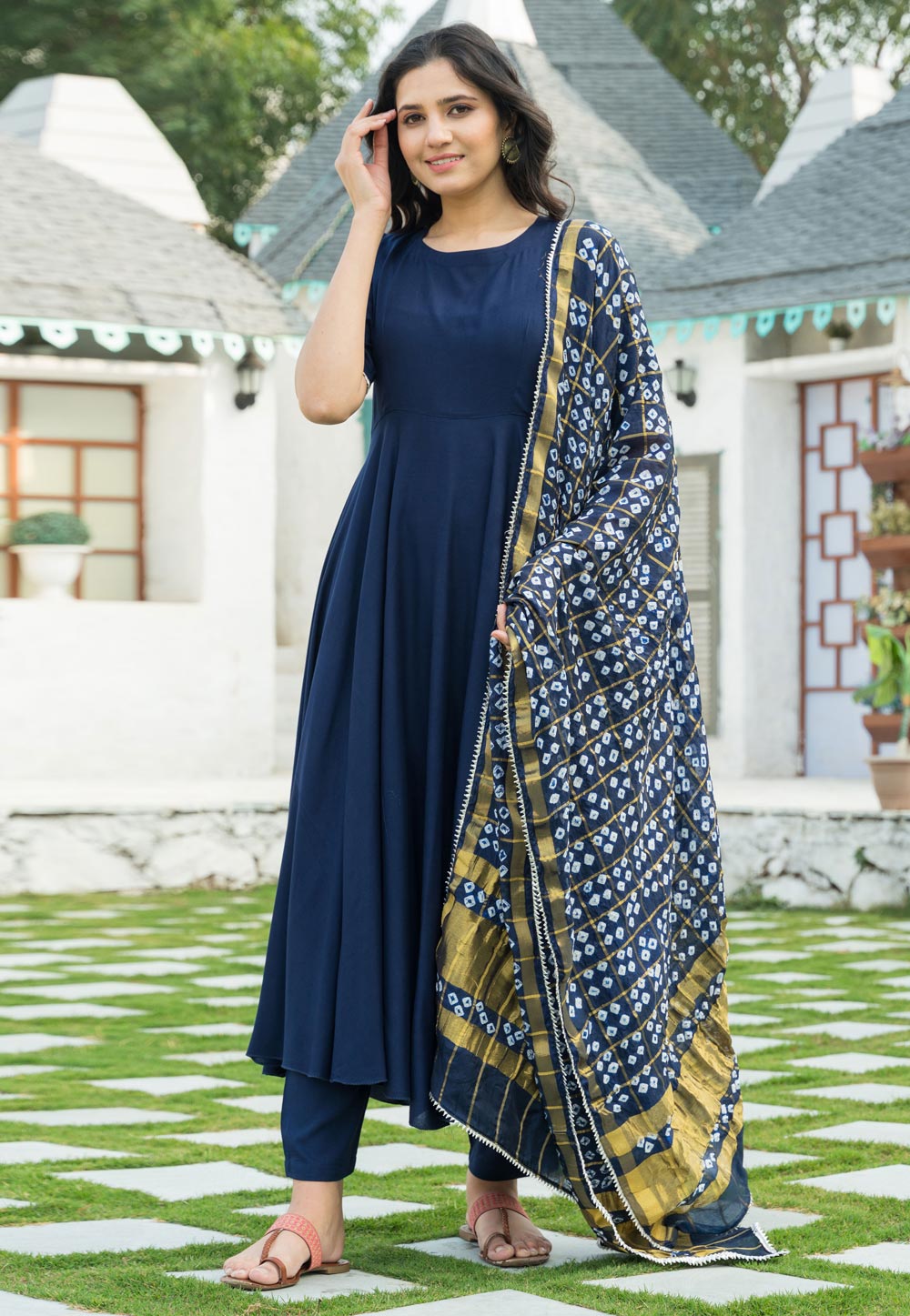 Navy Blue Rayon Readymade Kameez With Pant 218750