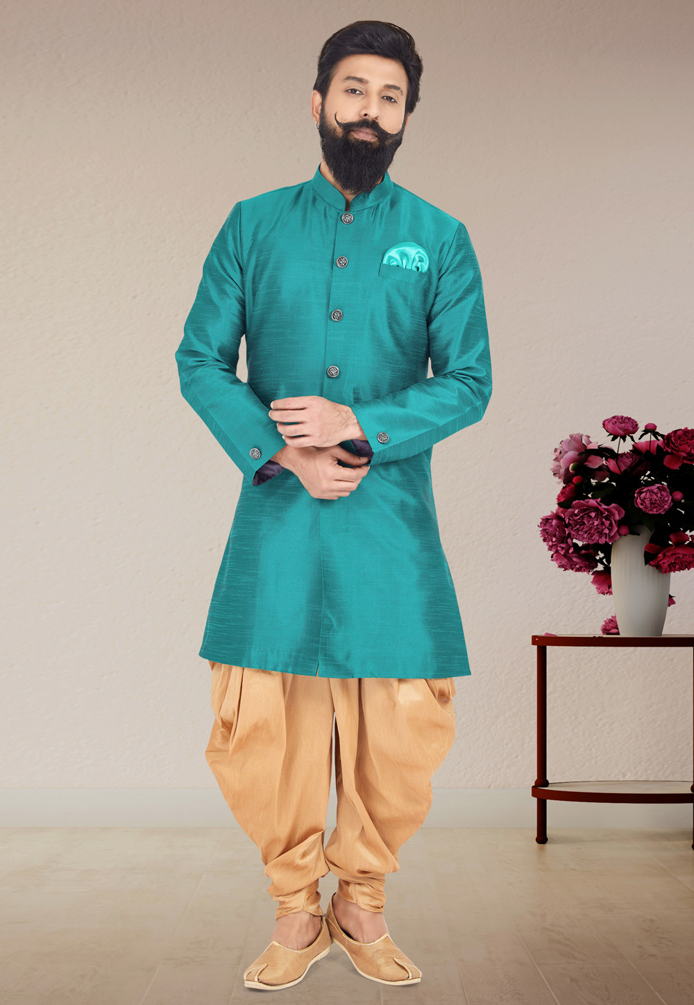 Teal Banarasi Indo Western Suit 271581