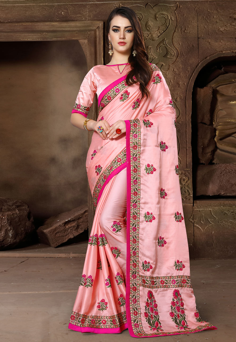 Light Pink Silk Festival Wear Saree 163136