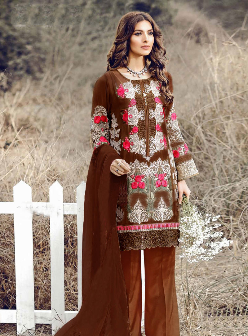Brown Georgette Palazzo Style Suit 86370