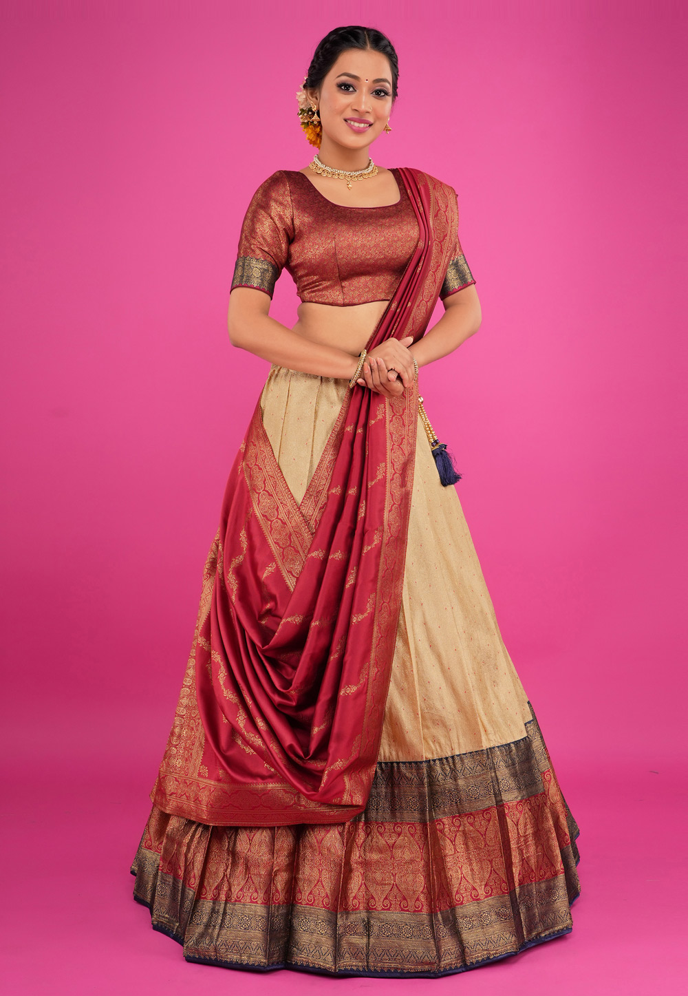 Multi Color Beautiful Lehenga Banarasi Silk Designing Choli Half Saree  Modern | eBay