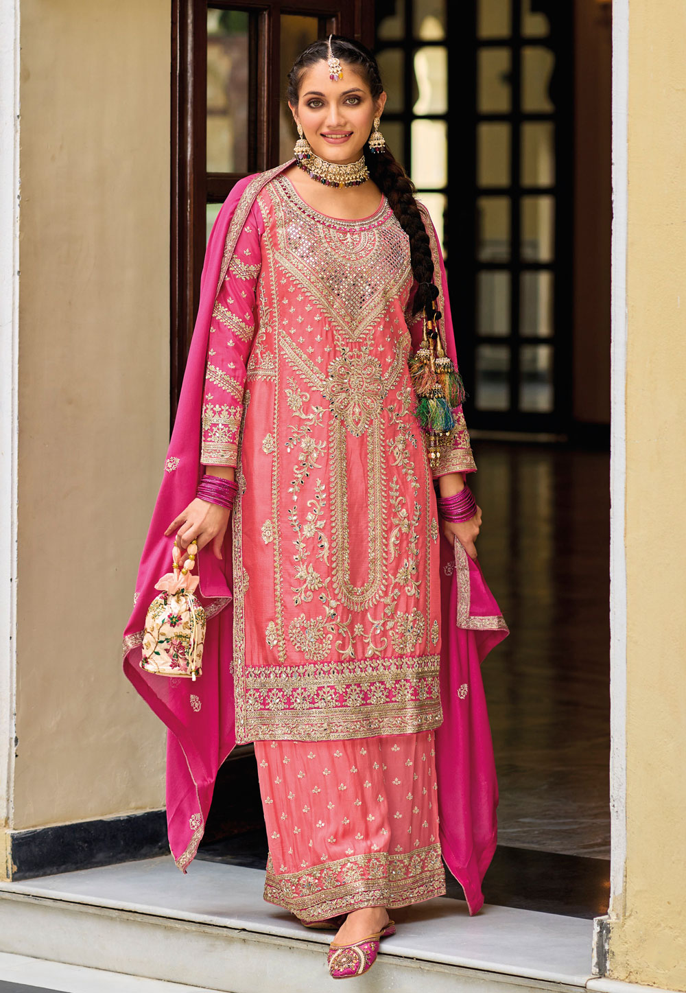 Pink Chinon Palazzo Suit 272961
