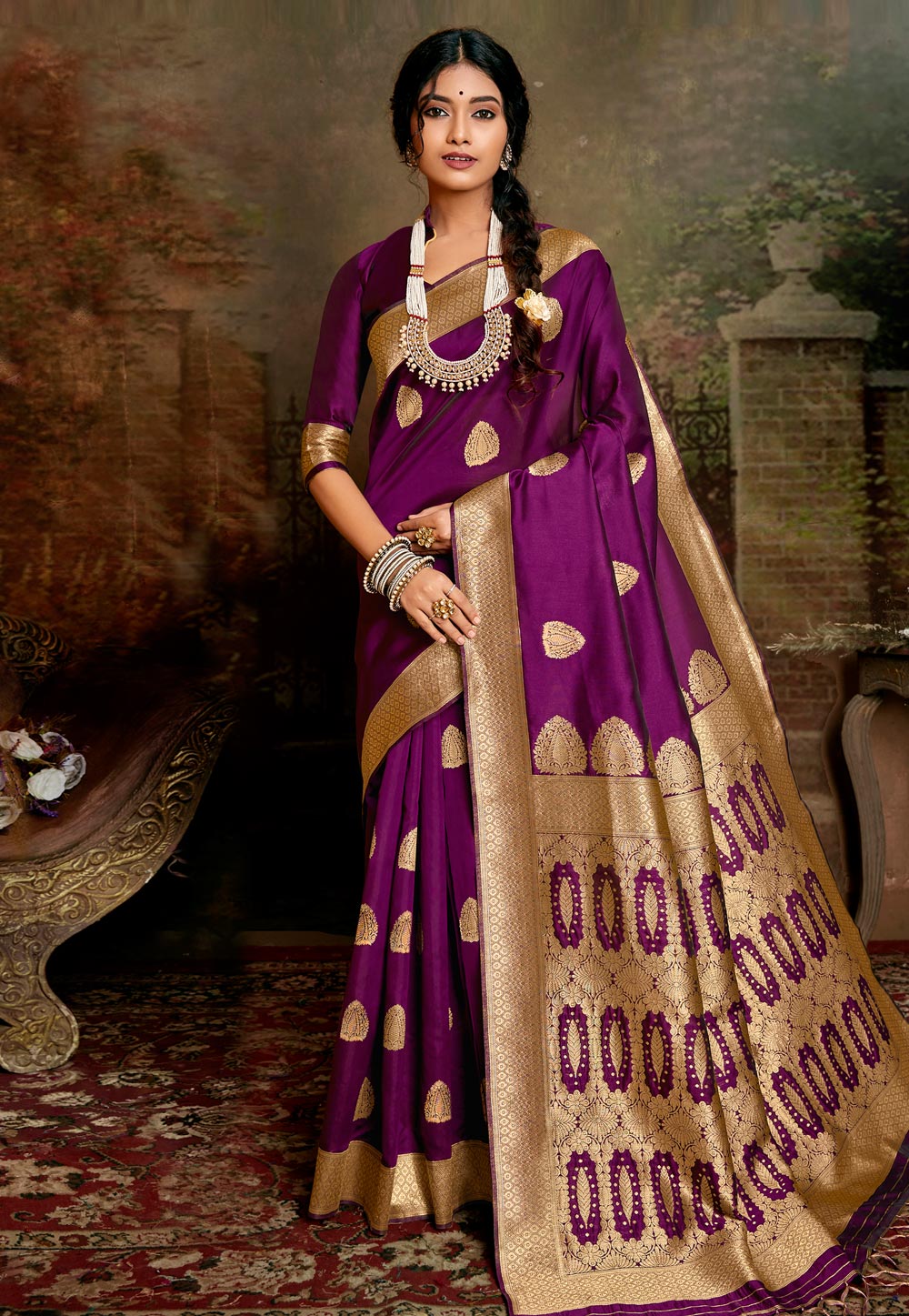 Purple Soft Silk Saree With Blouse 245578