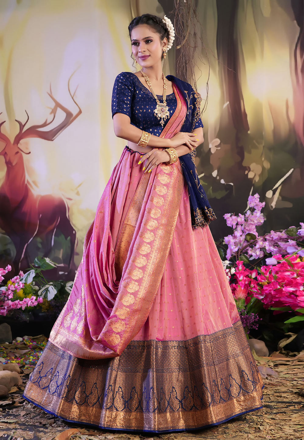 Pink Banarasi Silk Circular Lehenga Choli 275484
