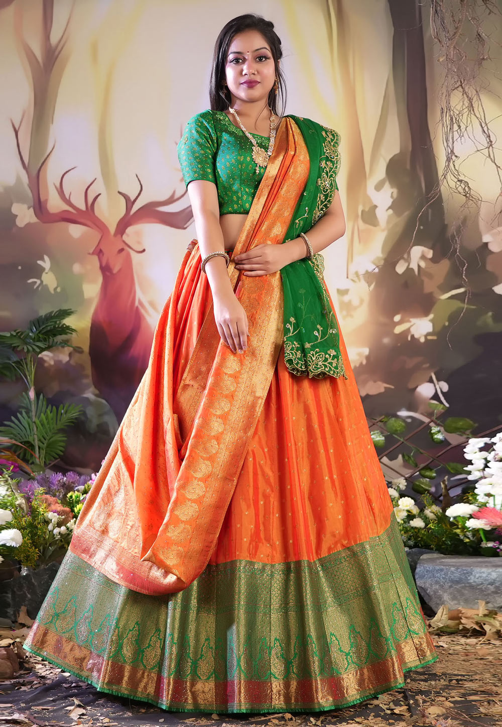 Orange Banarasi Silk Lehenga Choli 275485