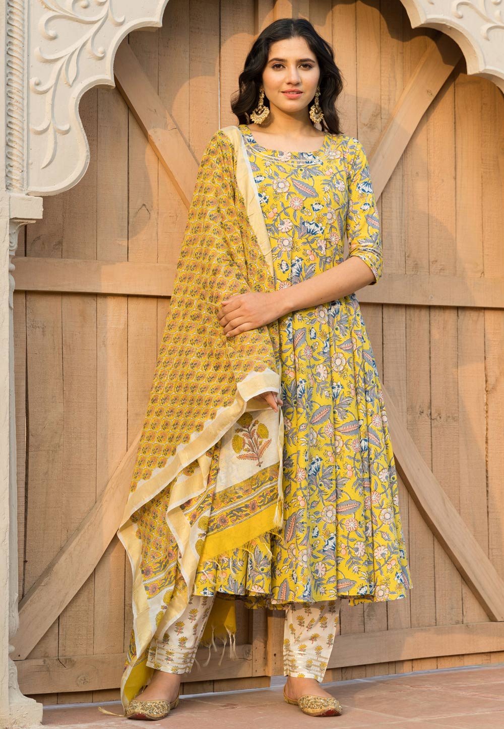 Yellow Cotton Readymade Pant Style Suit 218753
