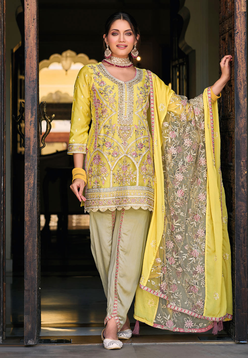 Yellow Chinon Punjabi Suit 274701