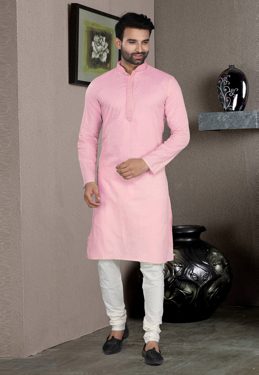 Pink Cotton Kurta Pajama 222658