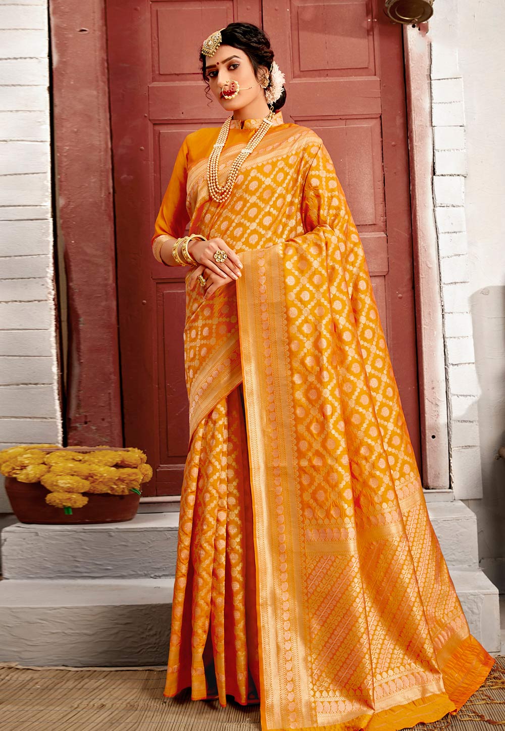Orange Banarasi Silk Saree 245633
