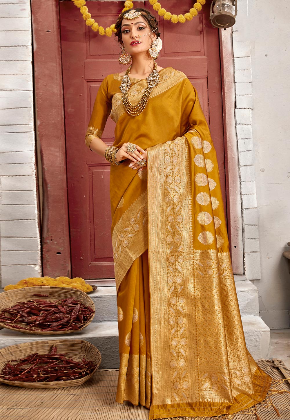 Mustard Banarasi Silk Saree 245637