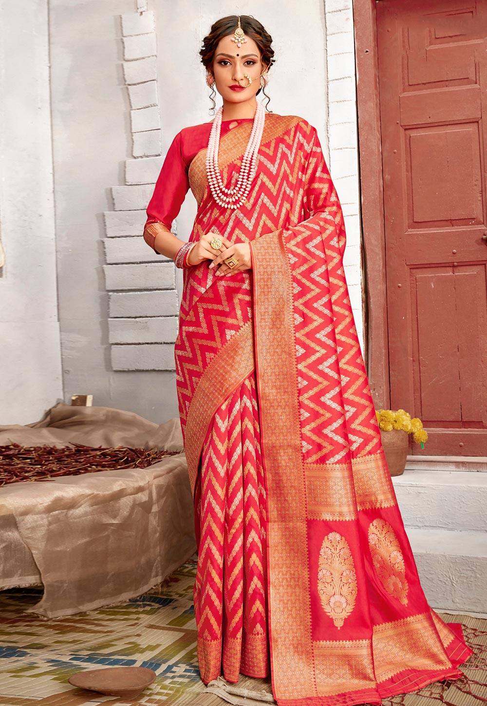 Red Banarasi Silk Saree 245649