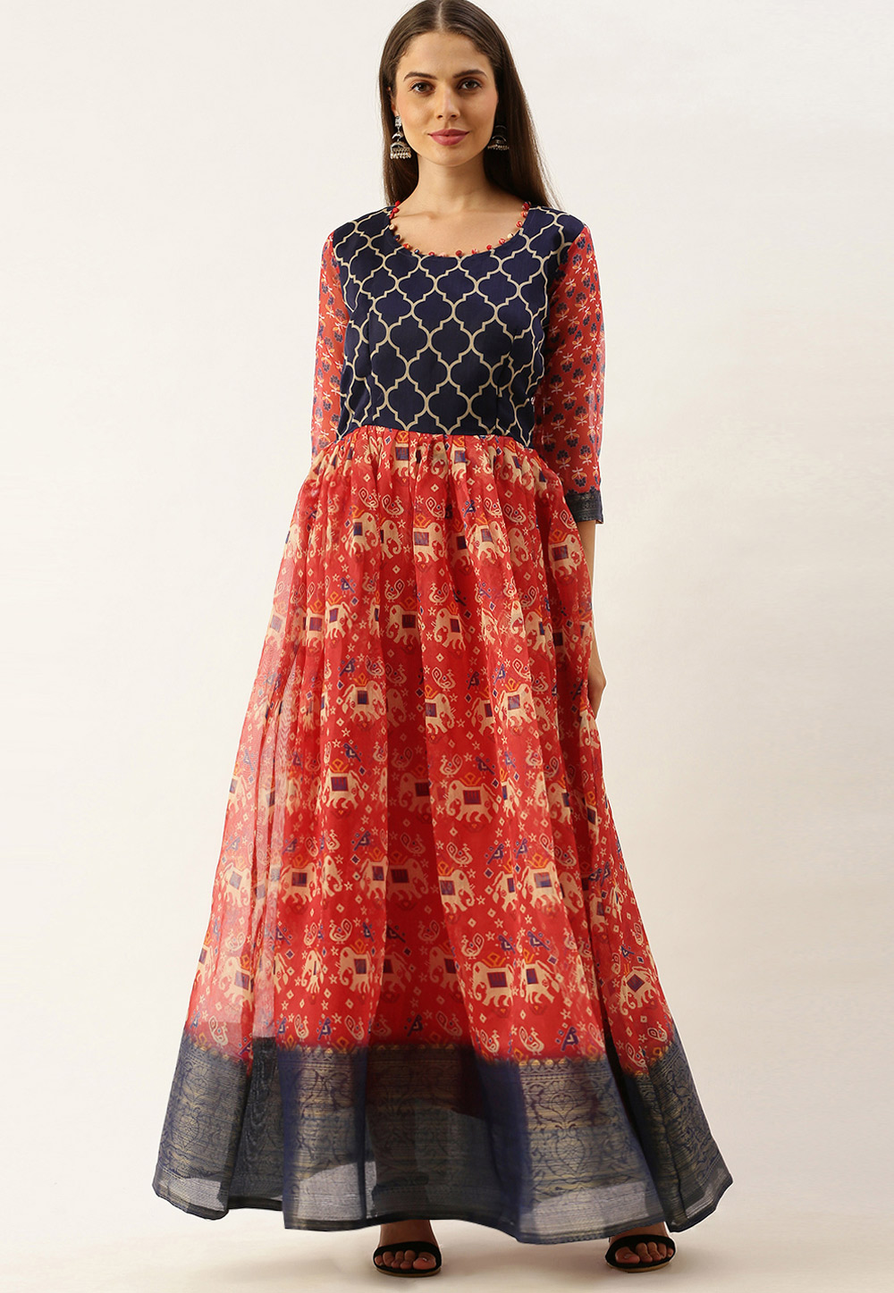 Red Cotton Printed Gown 222884