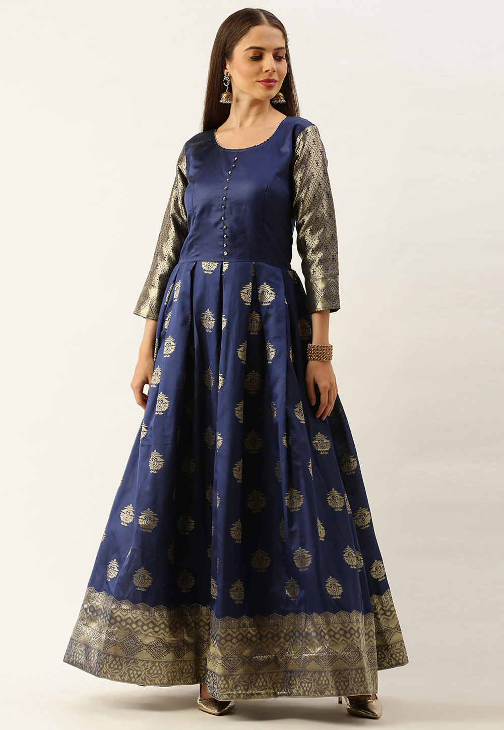 Navy Blue Silk Gown 222888