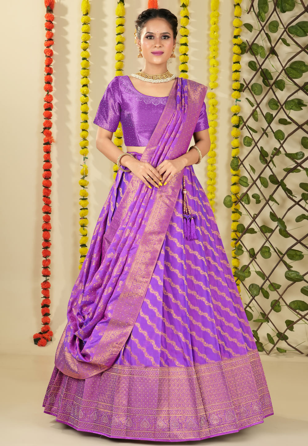 Purple Banarasi Lehenga Choli 278642