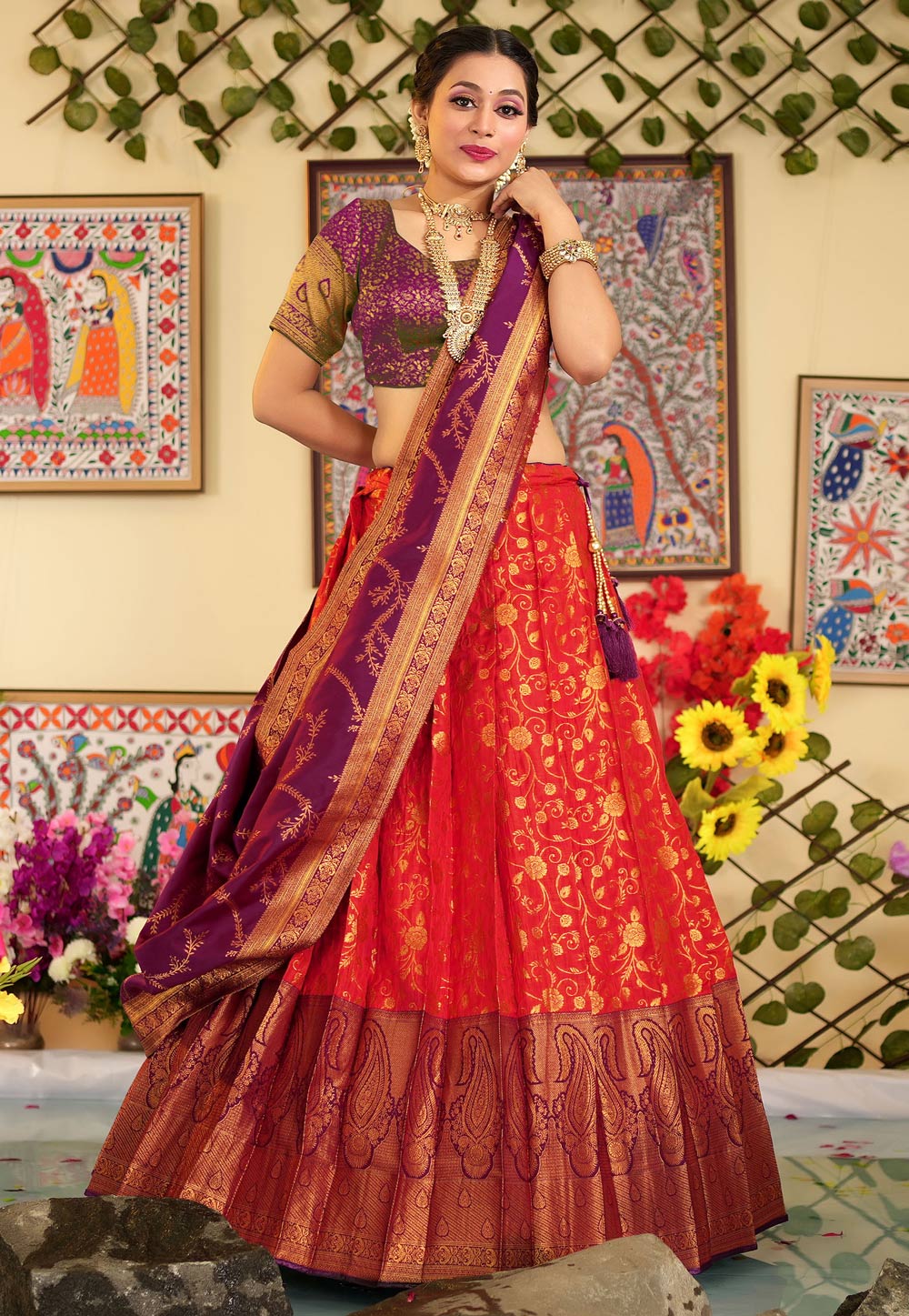 Red Banarasi Silk Lehenga Choli 275499