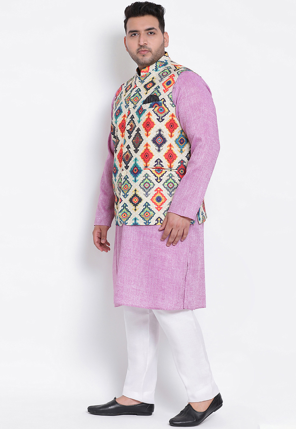 Pink Cotton Linen Kurta Pajama With Jacket 223595