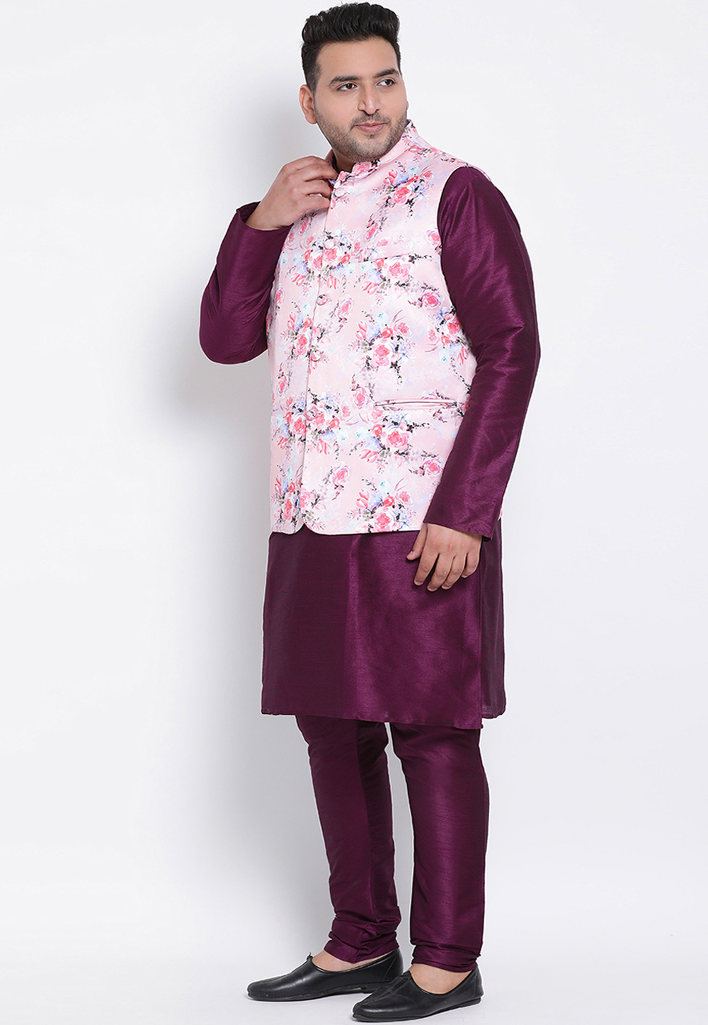 Purple Polyester Kurta Pajama With Jacket 223599