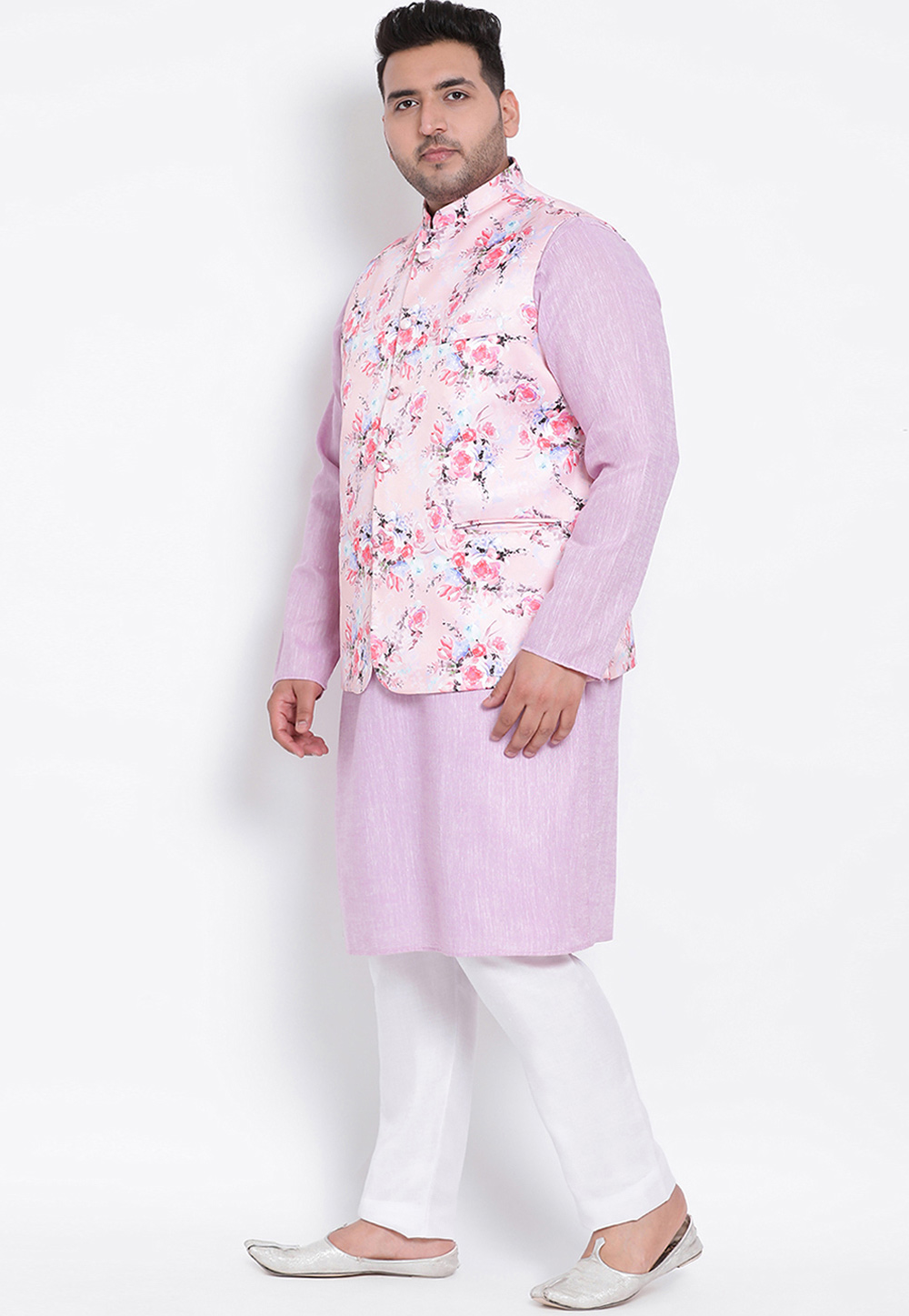 Pink Cotton Linen Kurta Pajama With Jacket 223600