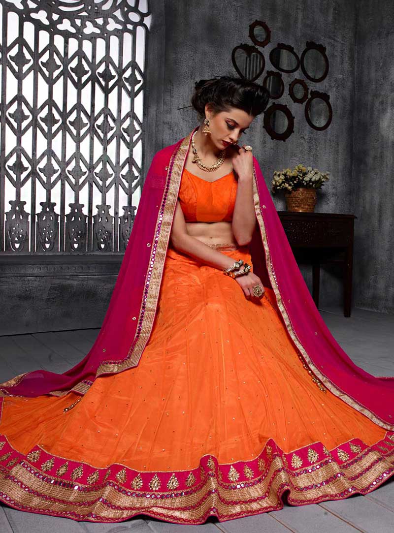 Orange Soft Net Wedding Lehenga Choli 64931