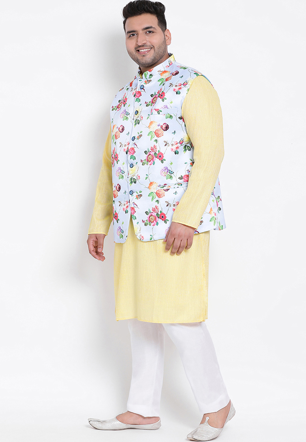 Yellow Cotton Linen Kurta Pajama With Jacket 223608