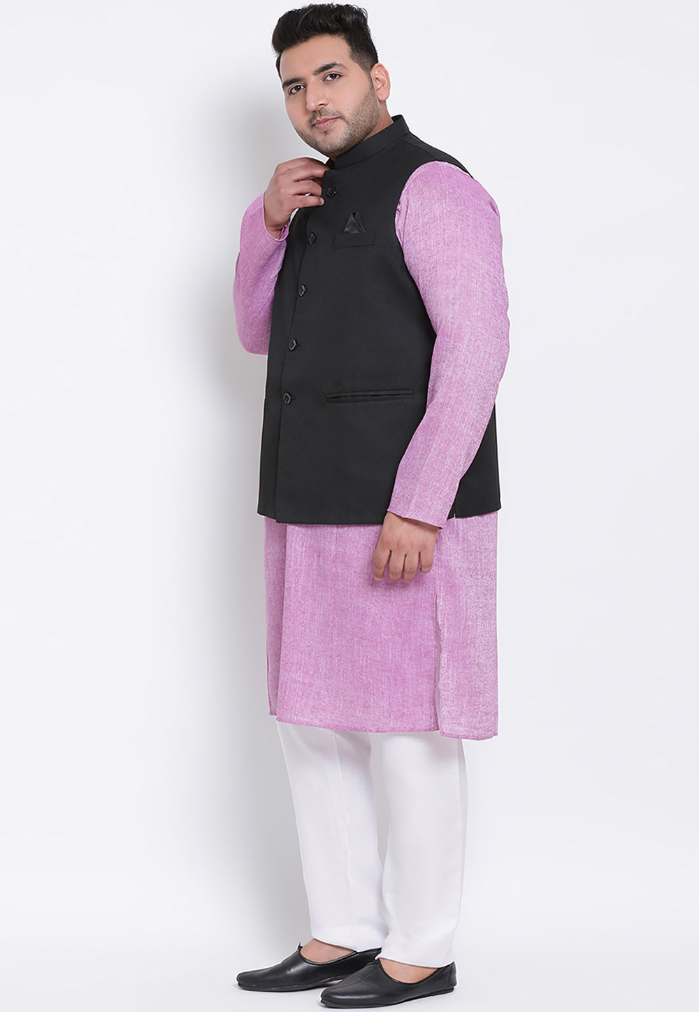 Pink Cotton Linen Kurta Pajama With Jacket 223609