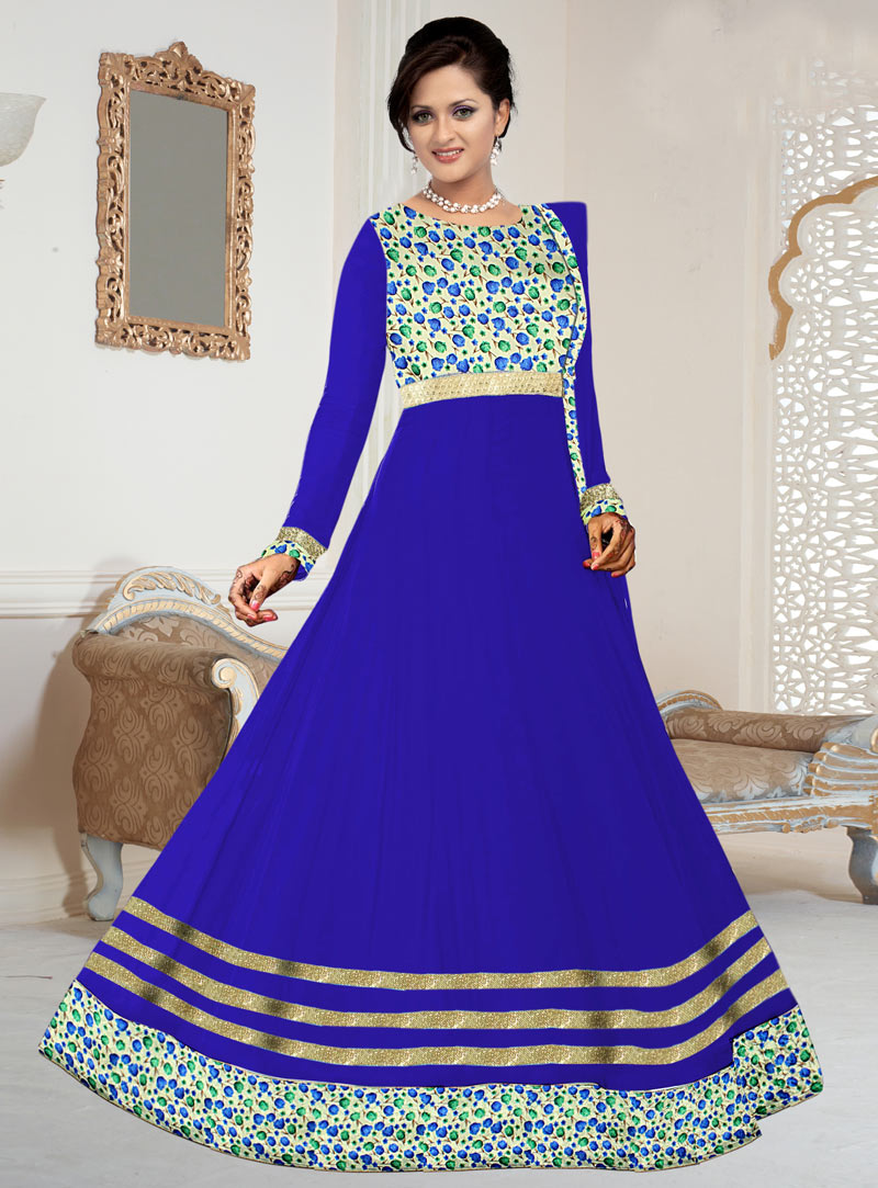 Blue Banglori Silk Floor Length Anarkali Suit 86540