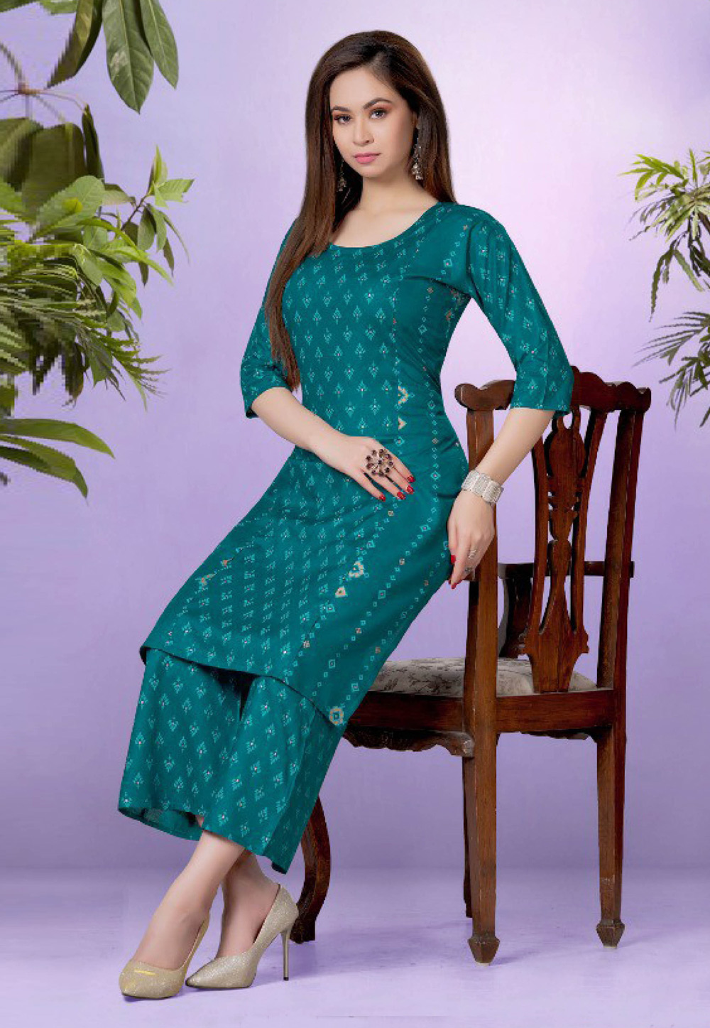 Sea Green Rayon Kurta Set With Palazzo 258895