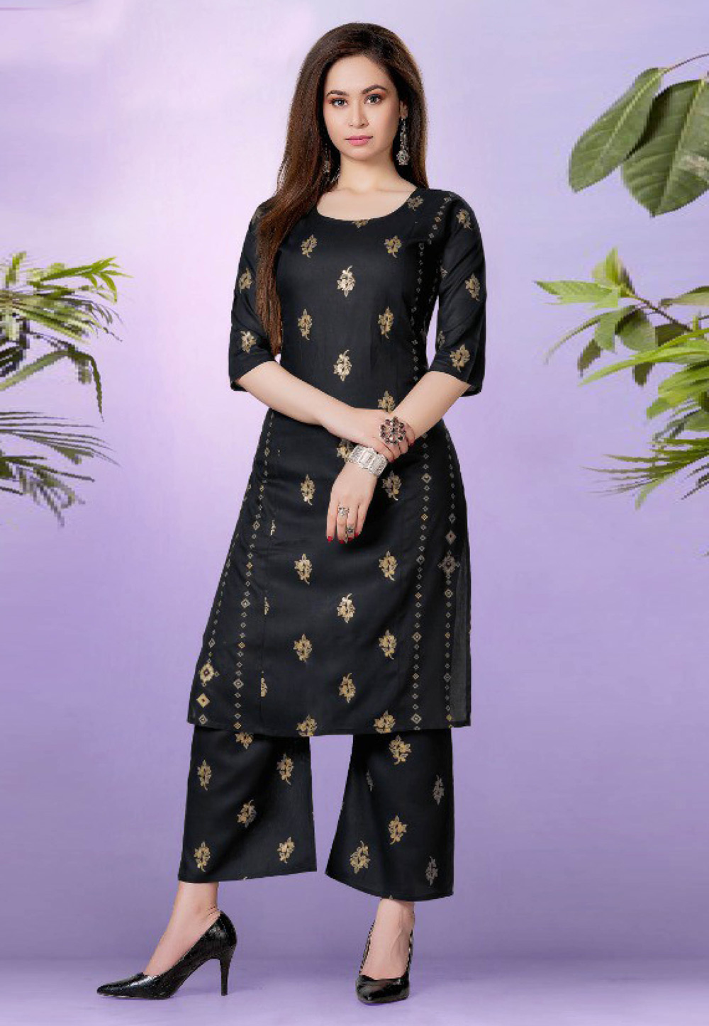 Black Rayon Kurta Set With Palazzo 258898