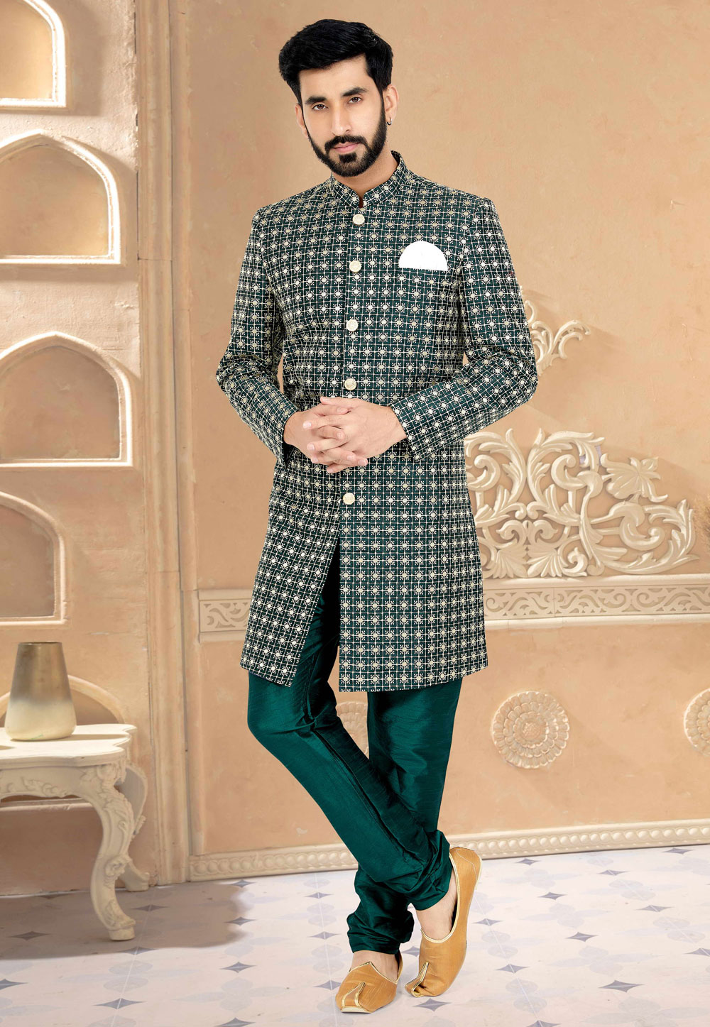 Green Silk Indo Western Suit 271599
