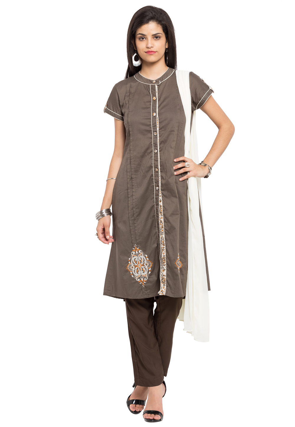 Brown Cotton Readymade Pant Style Suit 230350