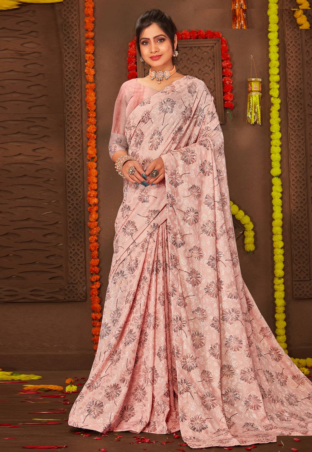 Pink Soft Net Saree With Blouse 255580