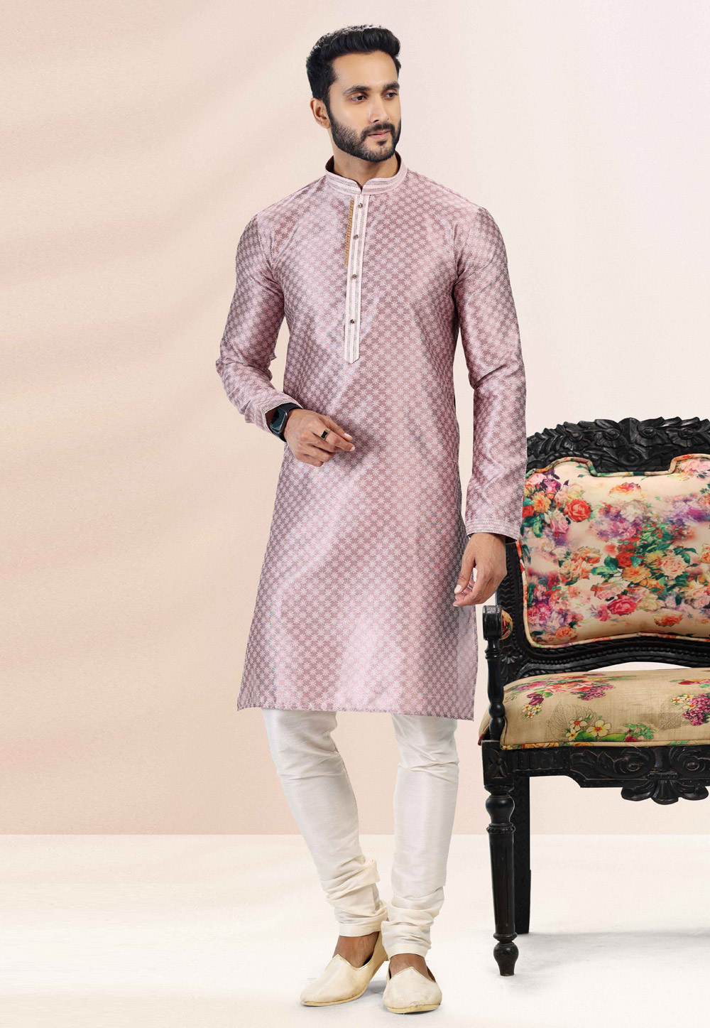 Pink Jacquard Kurta Pajama 259205