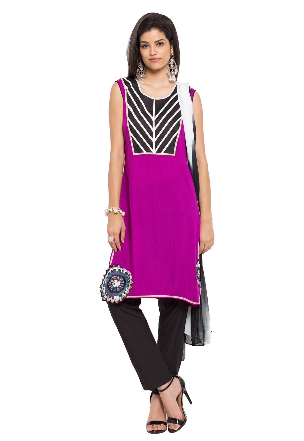 Magenta Cotton Readymade Pant Style Suit 230351