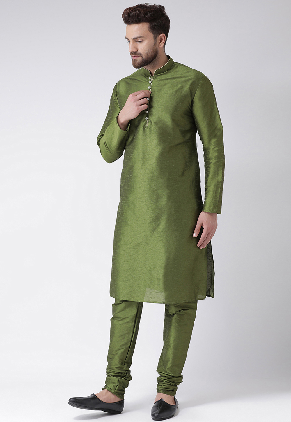 Green Silk Kurta Pajama 224111