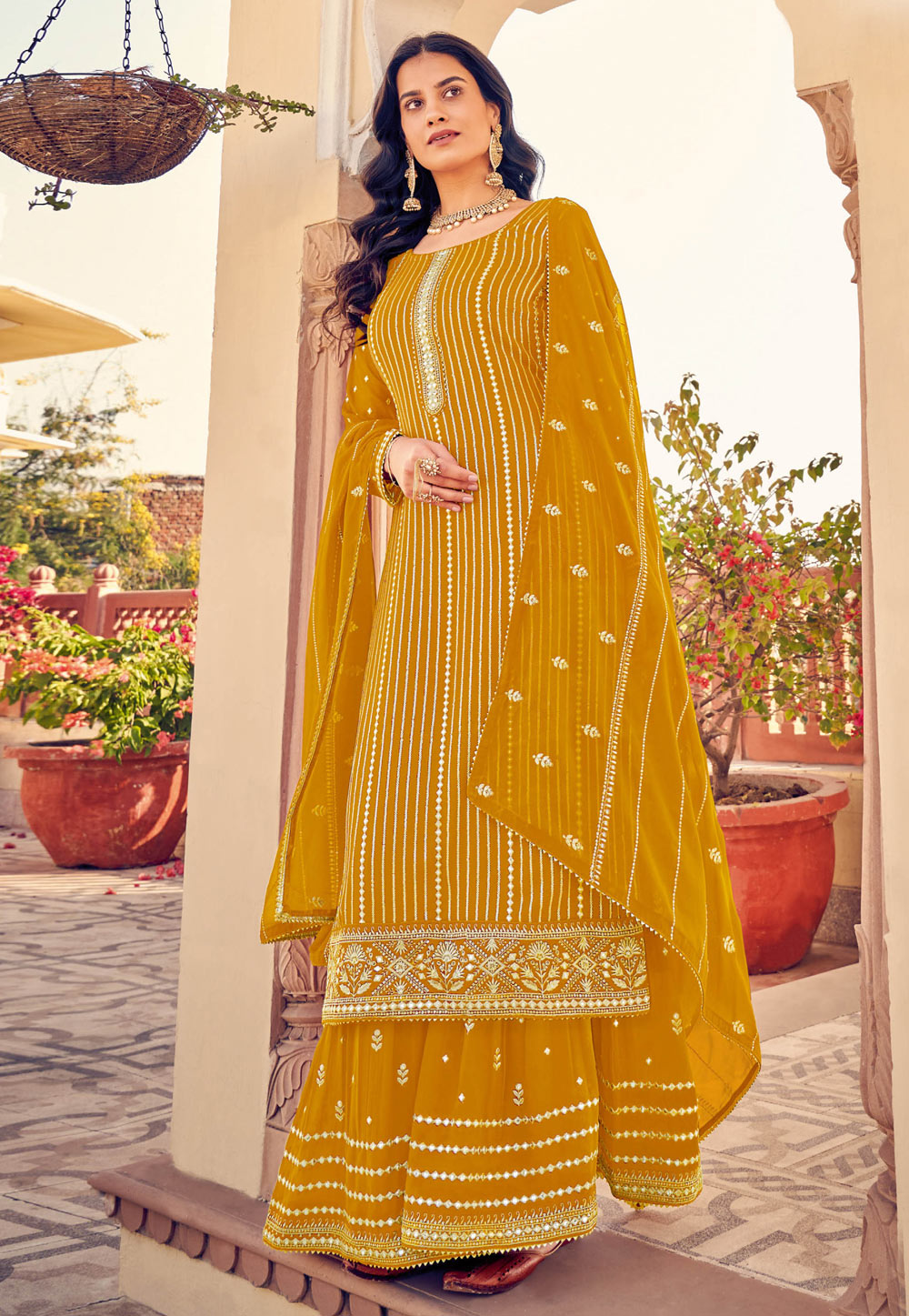 Yellow Georgette Sharara Suit 259774