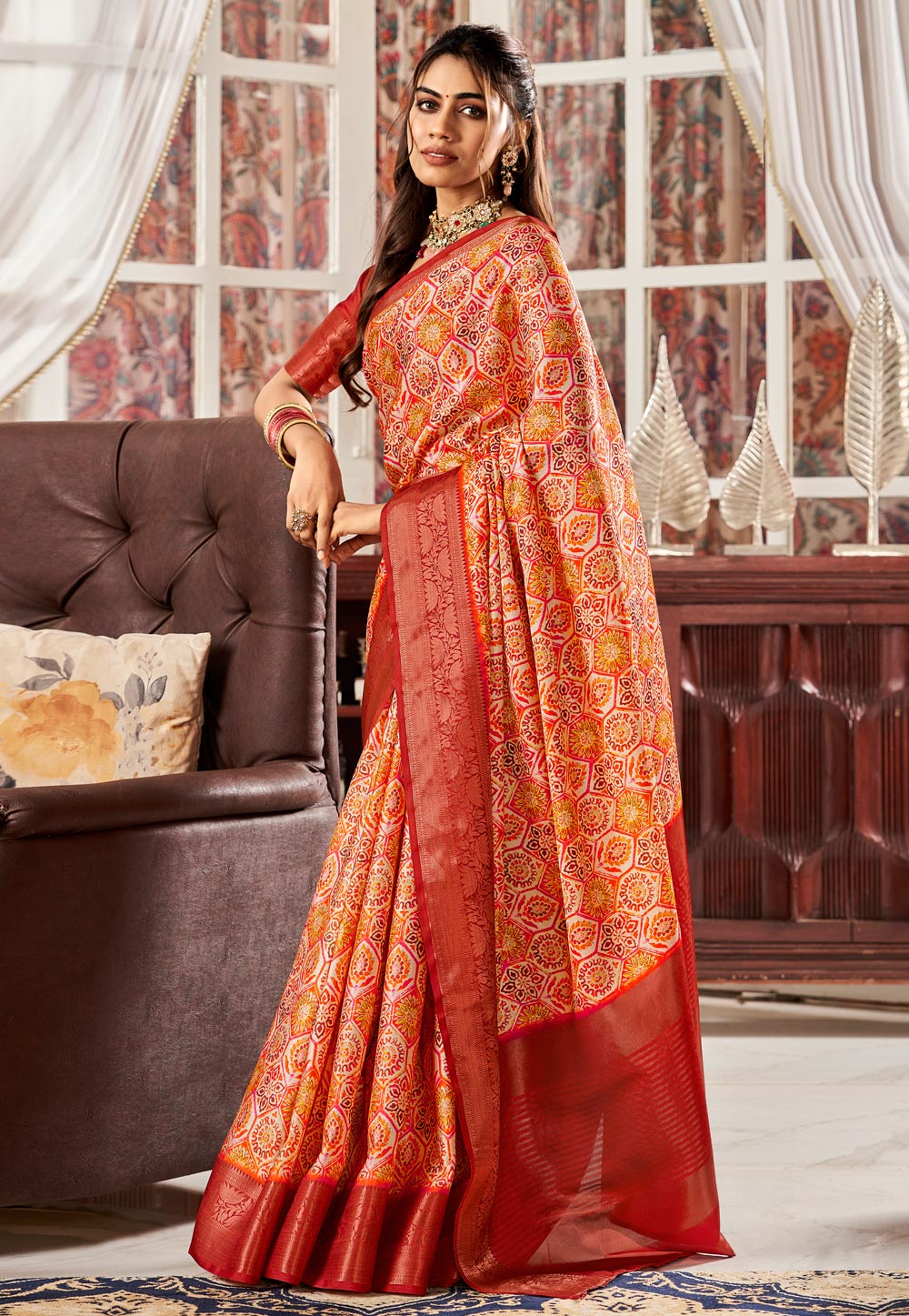 Red Satin Saree With Blouse 273951